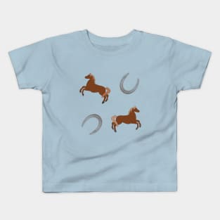 Two brown horses and two grey horseshoes Kids T-Shirt